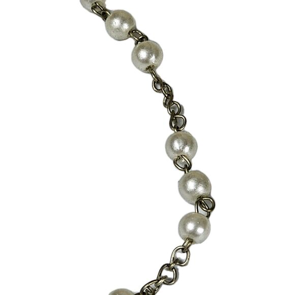 Catholic Rosary Bracelet Silver Tone with Faux Pearl Beads & Crucifix VINTAGE - Picture 6 of 9